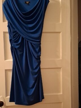 Suzi Chin Blue Draped Cocktail Dress